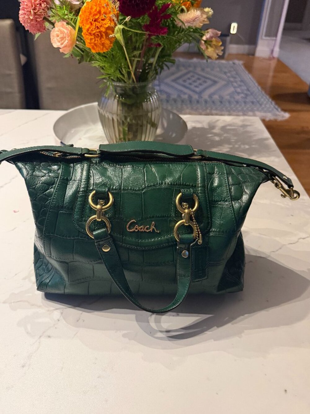 Perfect condition - Coach Ashley Green Leather Croc Satchel